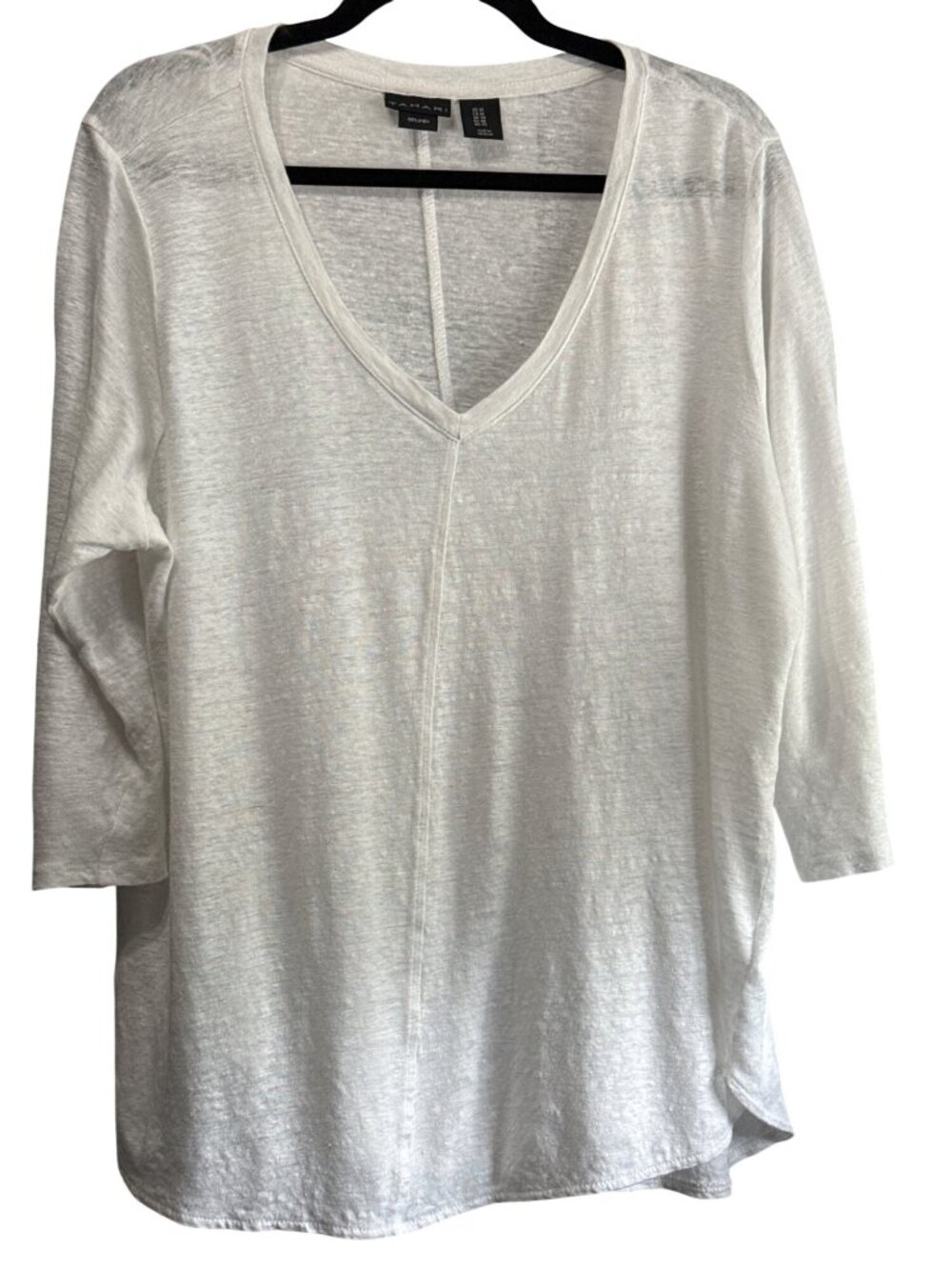 Tahari Womens White 100% Linen V-Neck Tunic Top Plus Size 1X
